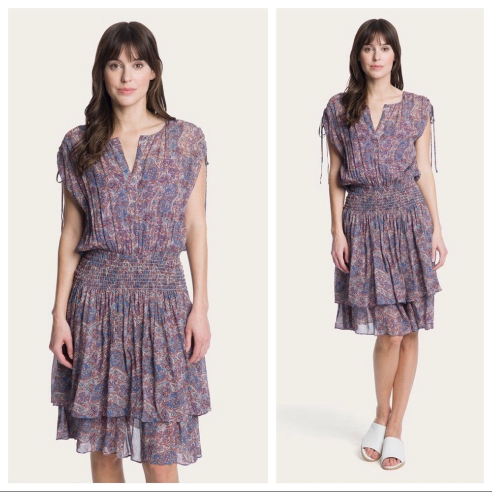 Frye Floral Violet Dusk Tiered Smocked Dress